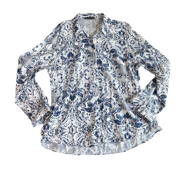Big Dart Blue & White Patterned Button Down Longsleeve‎ Shirt - Size Large - Picture 3 of 8